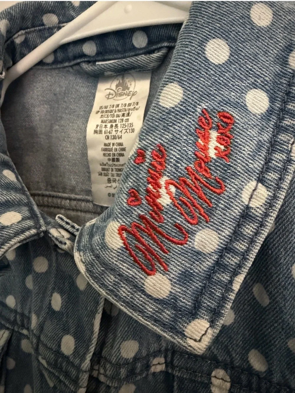 Disney Store Orlando- Minnie Mouse Polka-Dot Denim Jacket Girls Size 7/8
